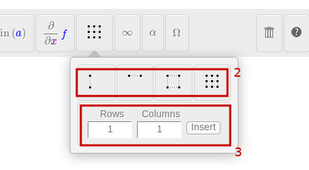 Image du menu pour définir les dimension d'une matrice