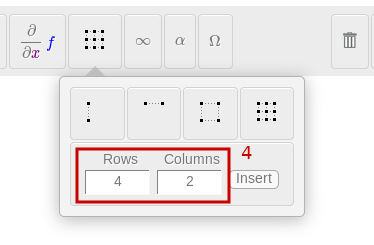 Image du menu pour définir les dimension d'une matrice.