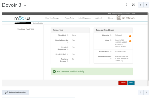 Screenshot of the introductory page to an assignment on
	      Möbius