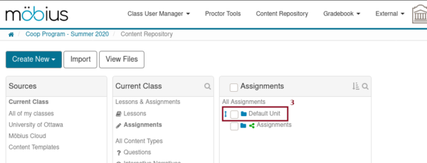 Screenshot of the content repository with some directories