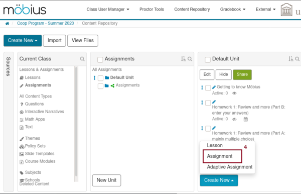Screenshot of the content repository with some subdirectories
