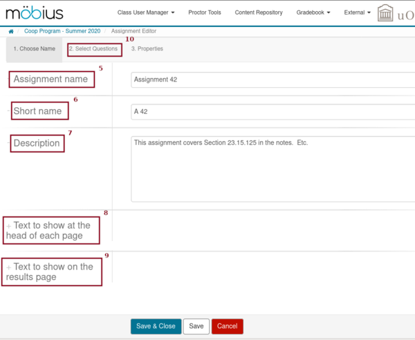 Screenshot of the first tab to create an assignment