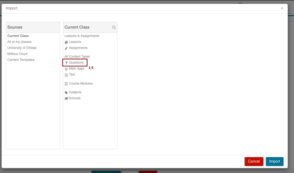 Screenshot of the popup window with the content repository