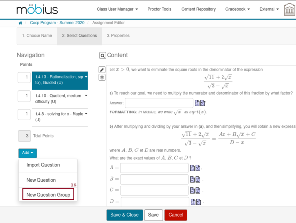 Screenshot of the content repository with subdirectories
	    of the directory for the questions and a list of questions