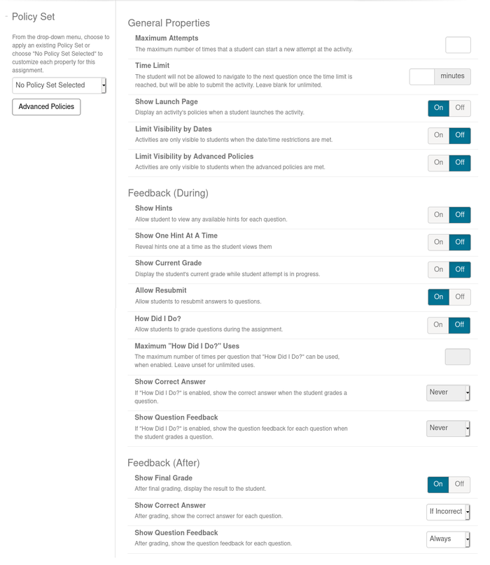 Screenshot of the second section of the tab Properties to
	    create an assignment