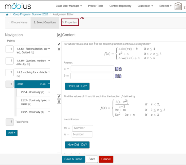 Screenshot of the tab Select Question with the new
	    formated group of questions