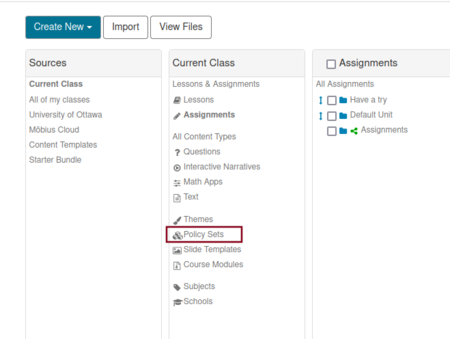 Screenshot of the menu after selecting Content Repository