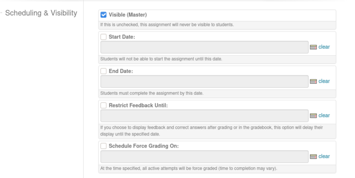 Screenshot of the fourth section of the tab Properties to
       create an assignment