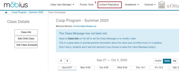 Screenshot of the homepage of a course on Möbius