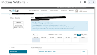 Screenshot of the homepage of the course on Mobius