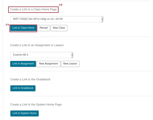 Screenshot of the window to complete the creation of the
	 LTI link to Möbius if the course has already been created