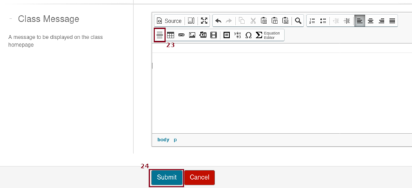 Screenshot of the bottom of the form to edit some of the
	    class details