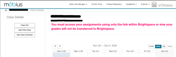 Screenshot of the course homepage on Möbius with the the
	    horizontal line instead of the large warning message