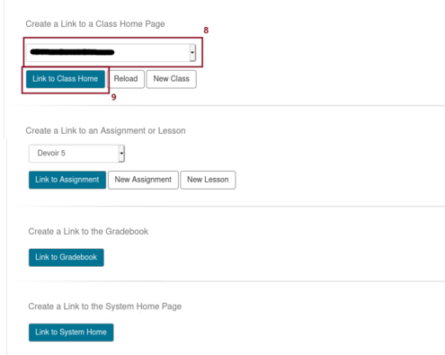Screenshot of the window to complete the creation of the
	      LTI link to Möbius if the course has already been created
