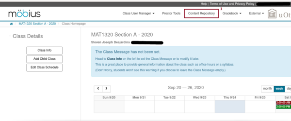 Screenshot of the home page of a course on Möbius