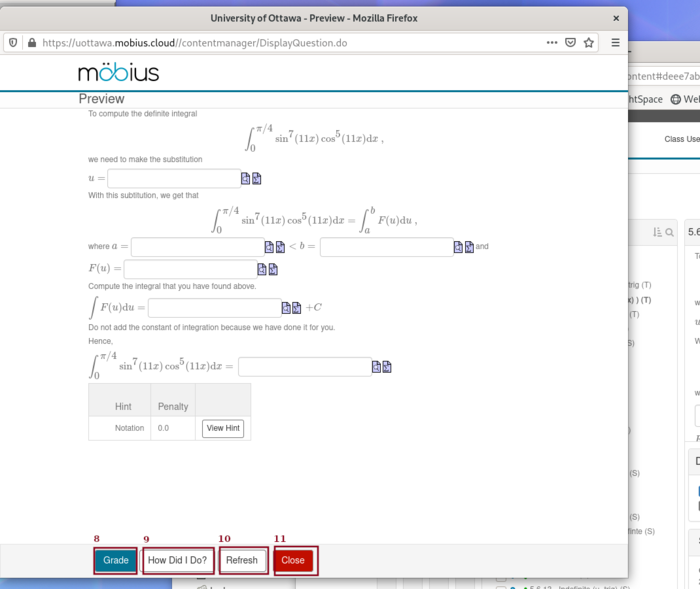 Screenshot of the popup window with the selected questiont
