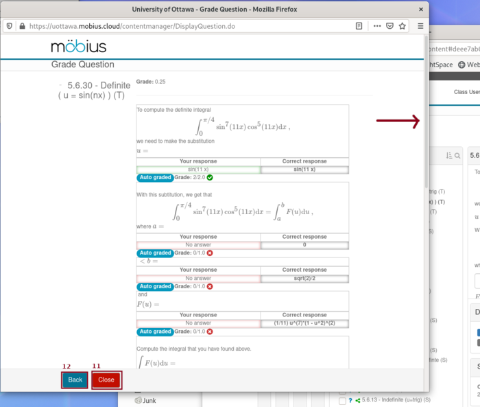 Screenshot of the popup window with the detailed solution of the question
